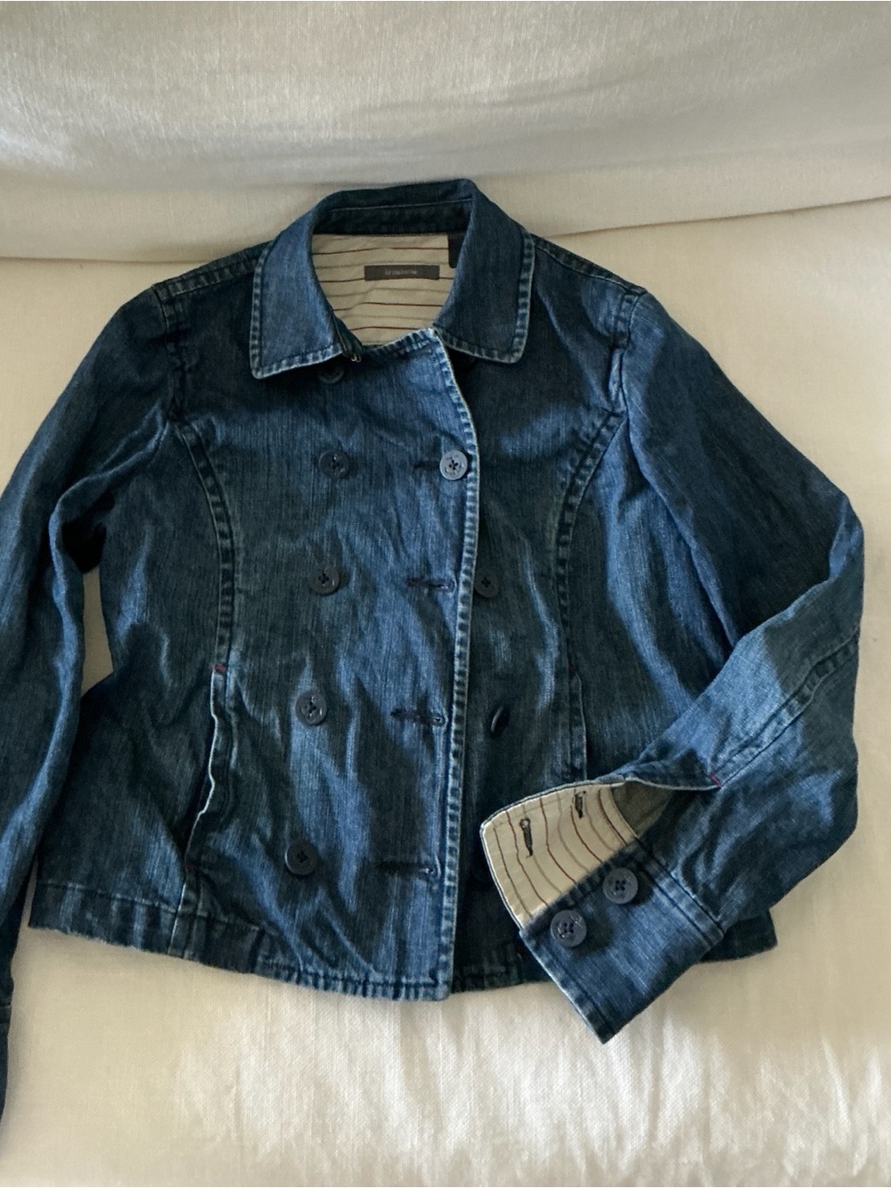 Liz Claiborne Cropped Denim Jacket Double Breasted Dark Wash Size 8